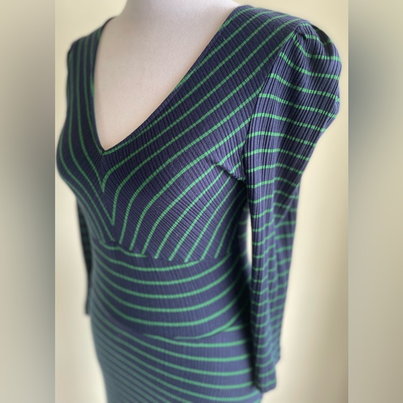 MAEVE BY ANTHROPOLOGIE KNIT PULLOVER FLUTTER HEM DRESS, NAVY/GREEN SZ XS - Picture 12 of 12